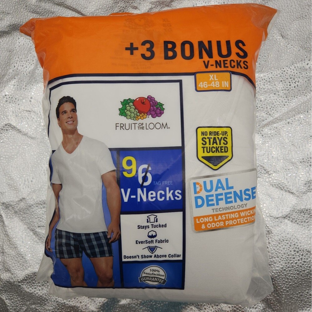 T-Shirts Fruit of the Loom 9 Pack V-neck XL 46-48 Dual Defense Eversoft Fabric